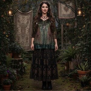 Boho-Chic Forest Fairy Y2K Whimsigoth Grunge Velvet Sz L Tunic Top